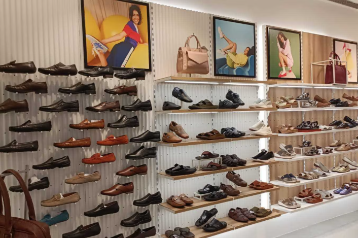Footwear wall display in the showroom